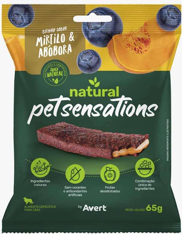 Bifinho Petitos Sensations para Cães Adultos Sabor Abóbora e Mirtilo - 300g