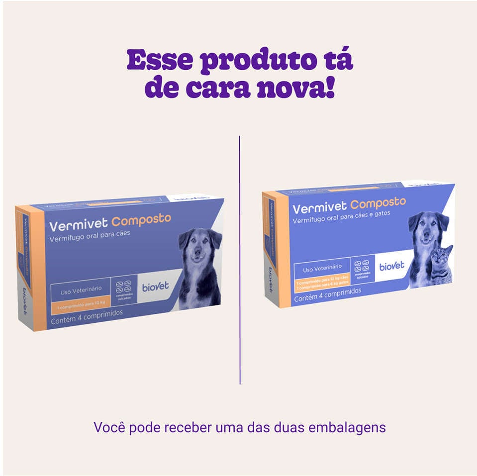Vermífugo Biovet Vermivet Composto 600 mg para Cães - 4 comprimidos