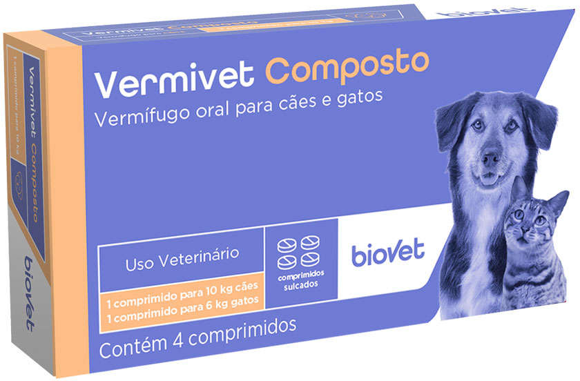 Vermífugo Biovet Vermivet Composto 600 mg para Cães - 4 comprimidos