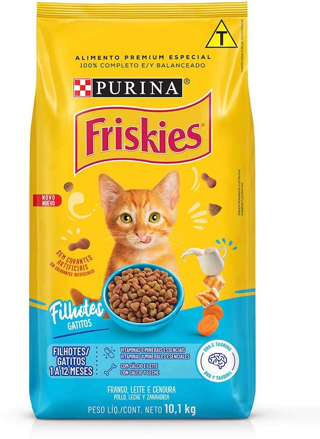 Ração Seca Nestlé Purina Friskies Frango, Leite e Cenoura para Gatos Filhotes - 10,1Kg