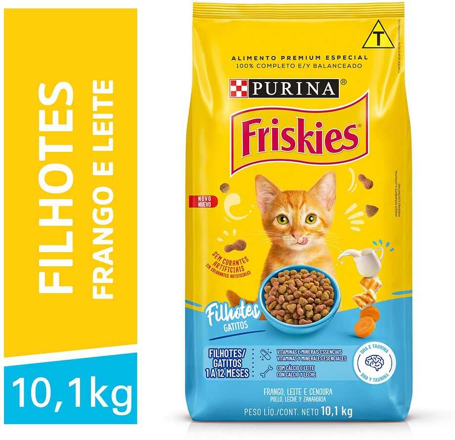 Ração Seca Nestlé Purina Friskies Frango, Leite e Cenoura para Gatos Filhotes - 10,1Kg