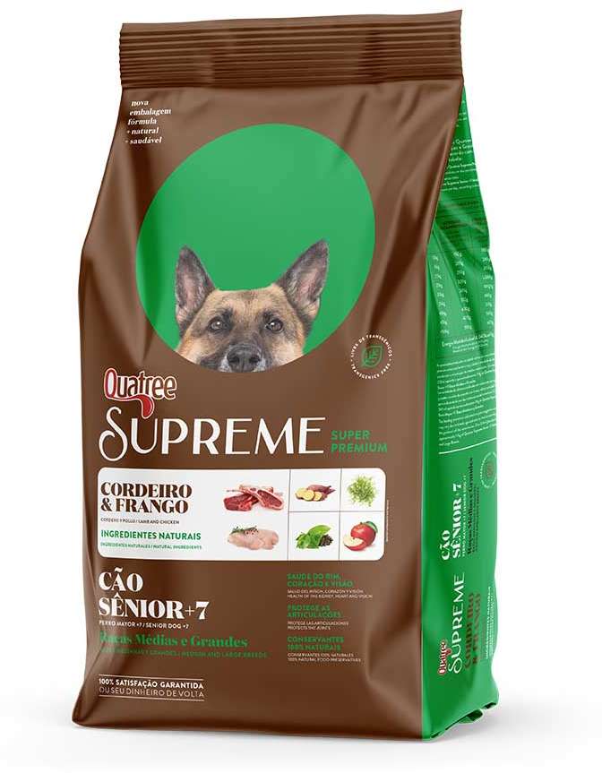 Ração Seca Quatree Supreme Cordeiro e Frango Cães Sênior +7 Raças Médias e Grandes - 15Kg