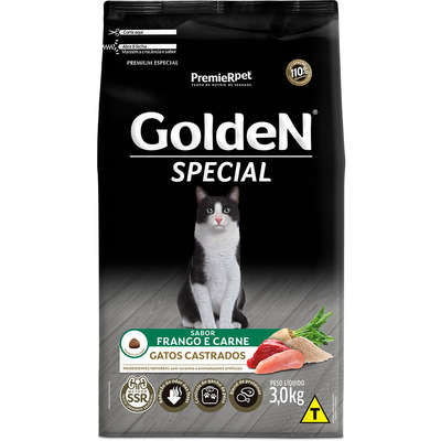 ação Seca GoldeN Special Frango e Carne para Gatos Castrados