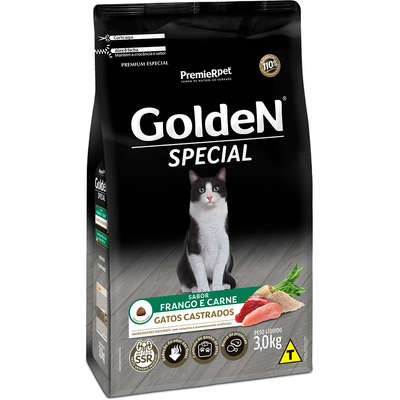 ação Seca GoldeN Special Frango e Carne para Gatos Castrados