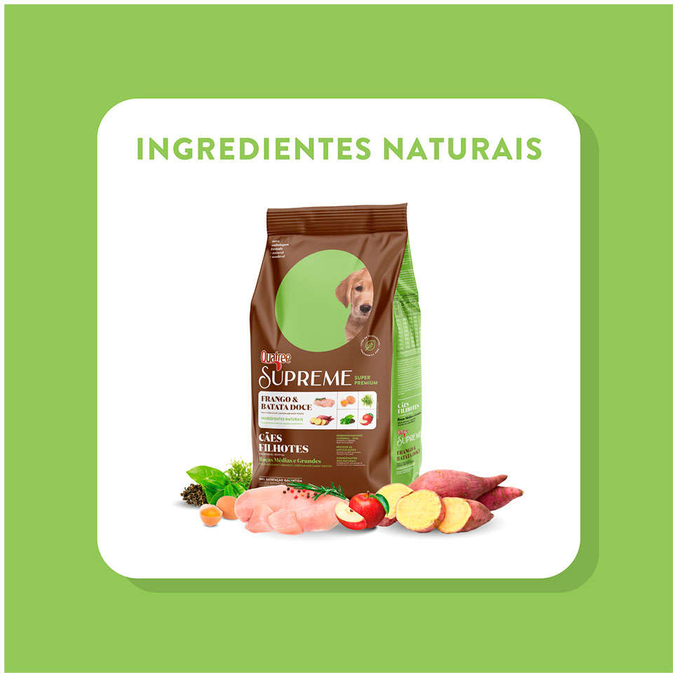 Ração Seca Quatree Supreme Frango e Batata Doce Cães Filhotes Raças Médias e Grandes - 15Kg