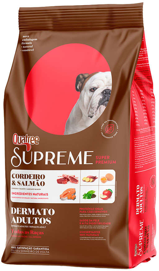 Ração Seca Quatree Supreme Dermato Cordeiro e Salmão Cães Adultos - 18Kg