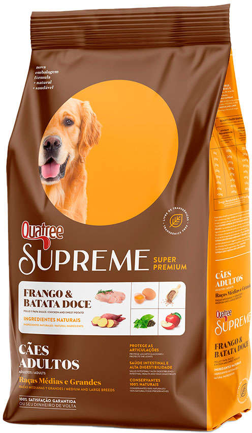 Ração Seca Quatree Supreme Frango e Batata Doce Cães Adultos Raças Médias e Grandes - 15Kg
