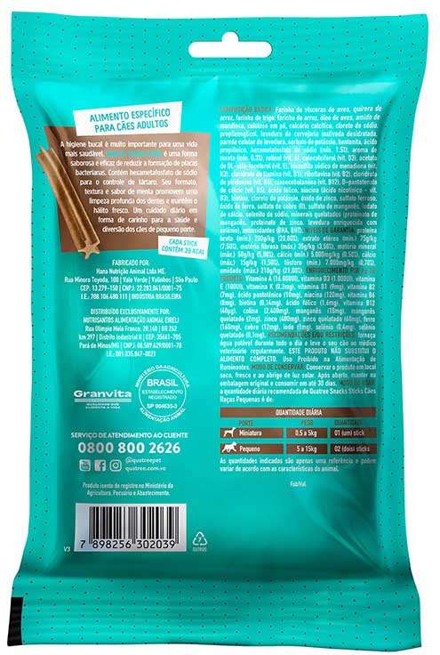 Snack Quatree para Cães Adultos Porte Pequeno Sabor Menta - 60g