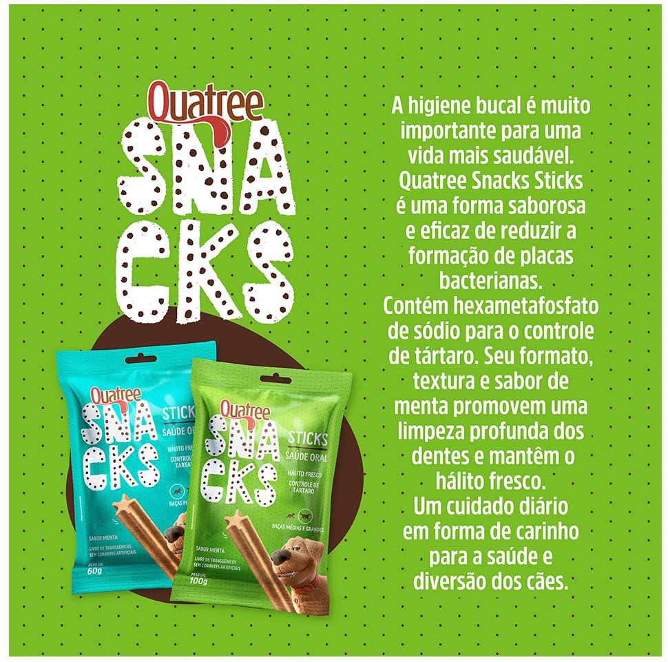 Snack Quatree para Cães Adultos Porte Médio e Grande Sabor Menta - 100g