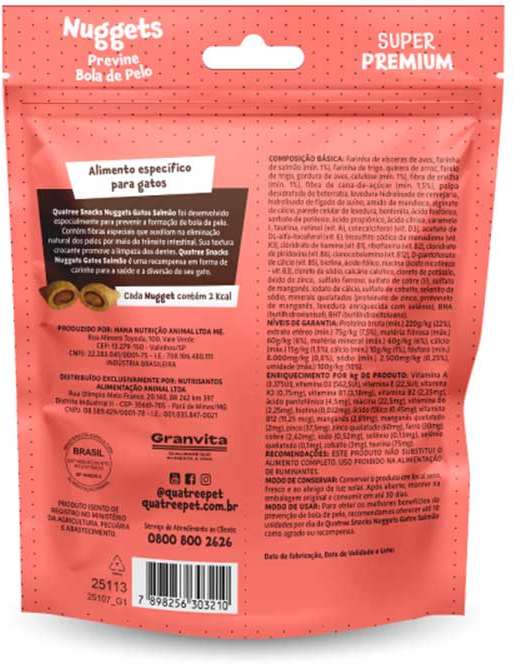 Snack Quatree para Gatos Adultos Sabor Salmão Bola de Pelo - 150 g