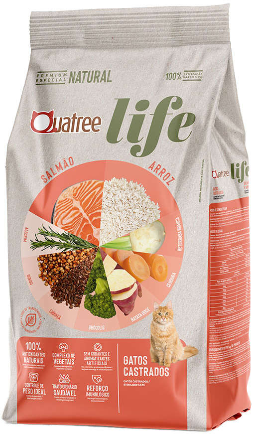 Ração Seca Quatree Life Salmão e Arroz Gatos Castrados - 10,1Kg