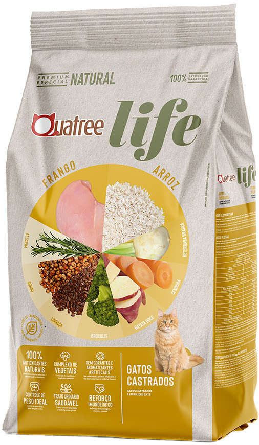 Ração Seca Quatree Life Frango e Arroz Gatos Castrados - 10,1Kg