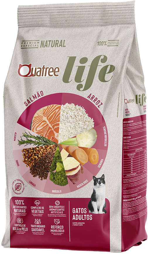 Ração Seca Quatree Life Salmão e Arroz Gatos Adultos - 10,1Kg
