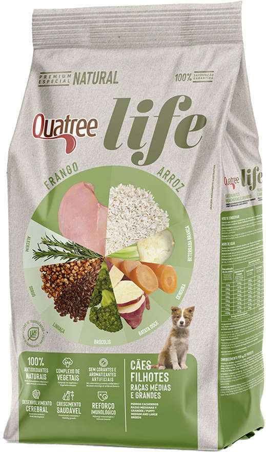 Ração Seca Quatree Life Frango e Arroz Cães Filhotes Raças Médias e Grandes - 20Kg