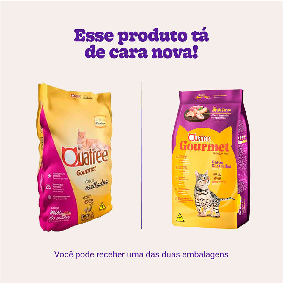 Ração Seca Quatree Gourmet Mix de Carnes Gatos Castrados - 10,1Kg