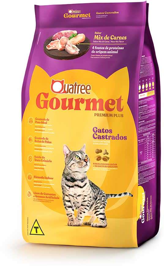 Ração Seca Quatree Gourmet Mix de Carnes Gatos Castrados - 10,1Kg