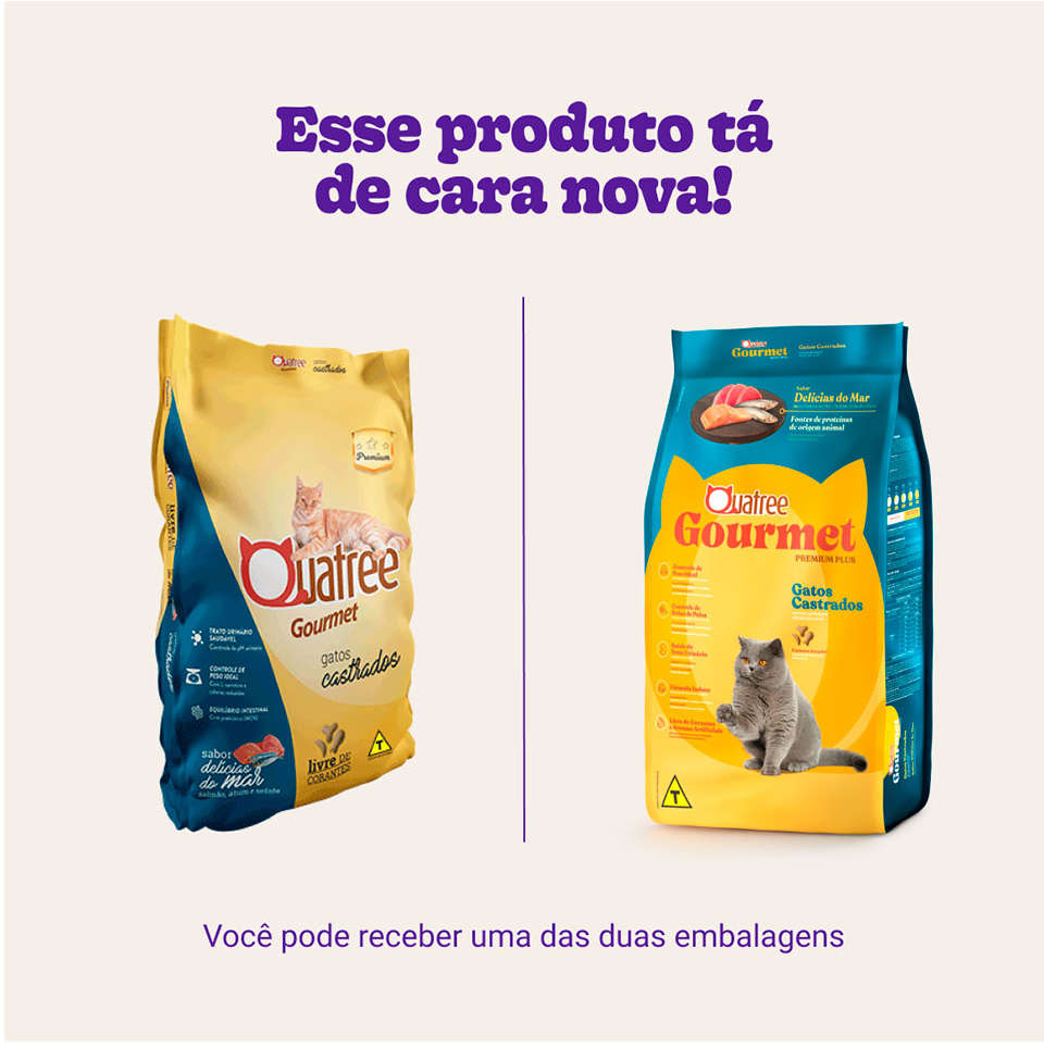 Ração Seca Quatree Gourmet Delícias do Mar Gatos Castrados - 10,1Kg