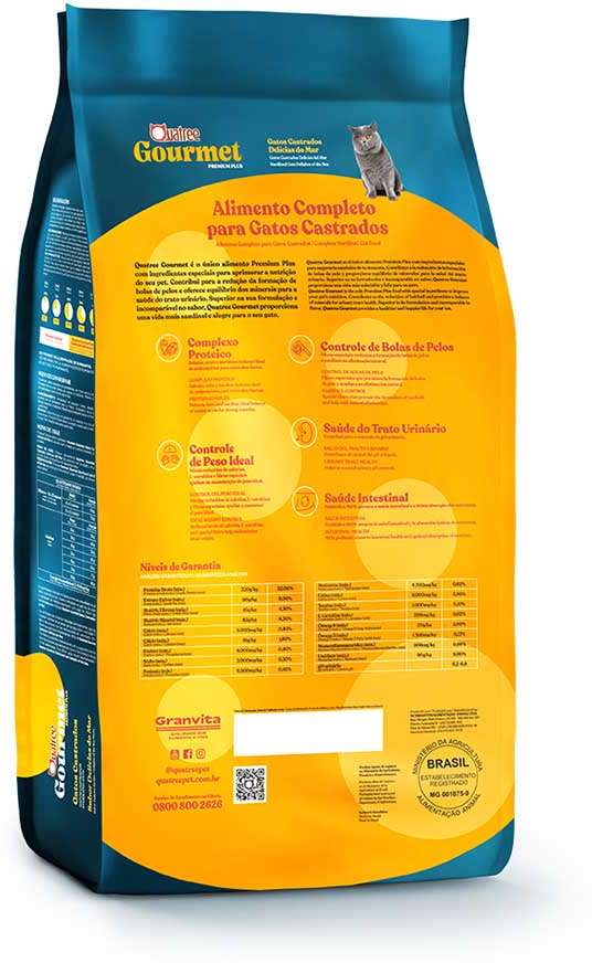 Ração Seca Quatree Gourmet Delícias do Mar Gatos Castrados - 10,1Kg