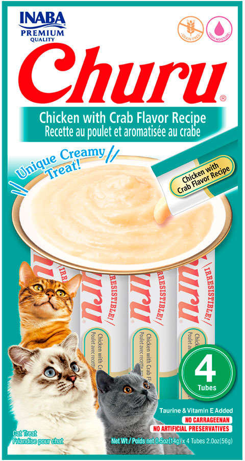 Petisco Churu para Gatos Sabor Frango com Caranguejo - 1 Pacote (4 Unidades)