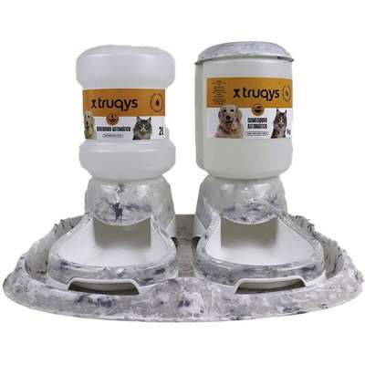 Kit Comedouro e Bebedouro Automático Truqys Pet Com Galão Carrara para Cães e Gatos