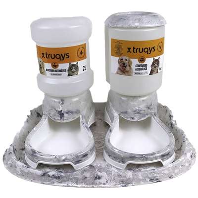 Kit Comedouro e Bebedouro Automático Truqys Pet Com Galão Carrara para Cães e Gatos