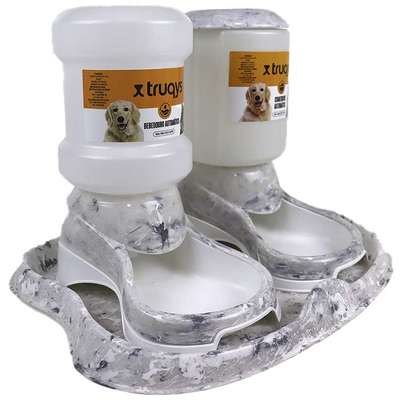 Kit Comedouro e Bebedouro Automático Truqys Pet Com Galão Carrara para Cães e Gatos