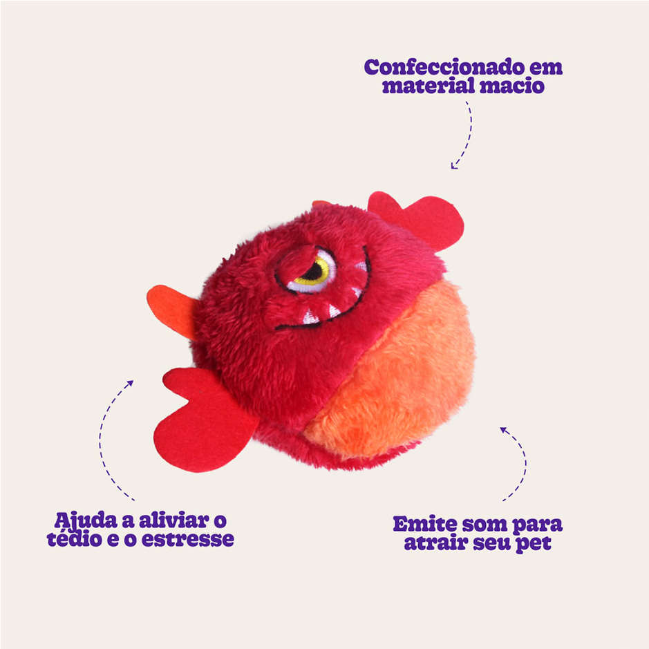 Brinquedo Pelúcia Kroco Monstrinho Vermelho para Cães - Tam. Único