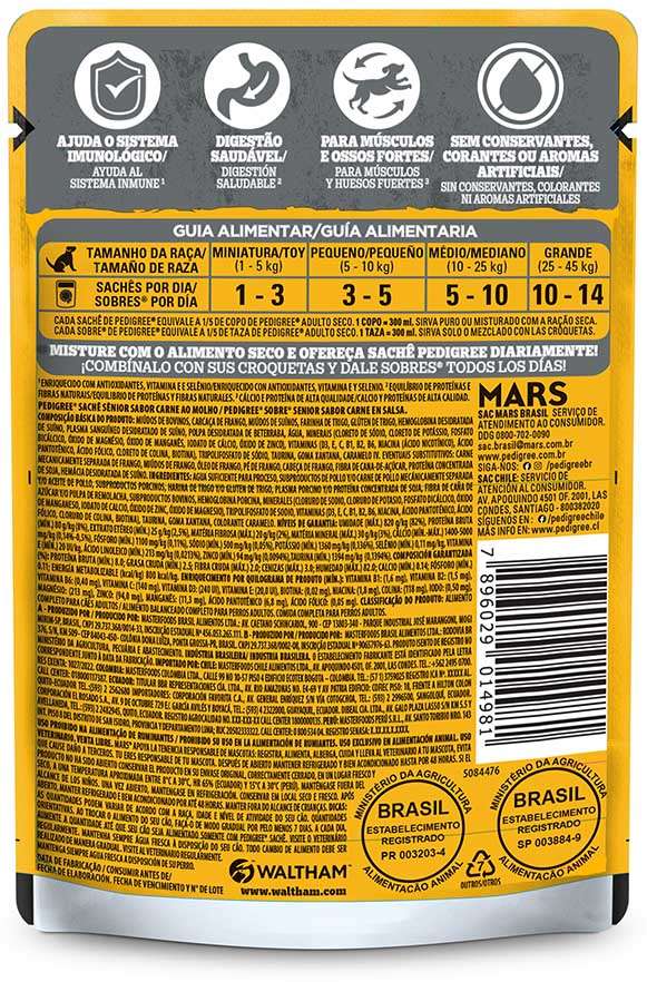 Ração Úmida Pedigree Sachê Carne ao Molho para Cães Sênior 7 + Anos - 100 g