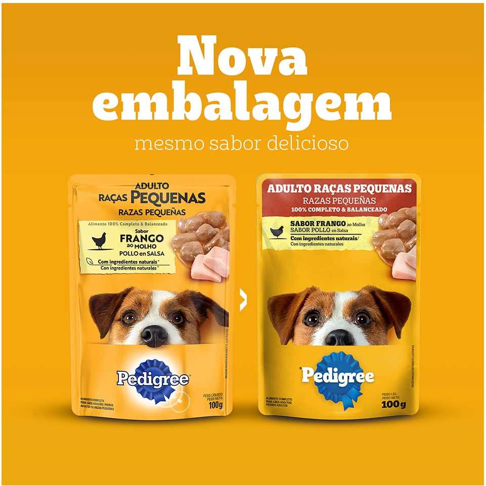 Ração Úmida Pedigree Sachê Frango ao Molho para Cães Adultos de Raças Pequenas - 100 g - 54 Unidades