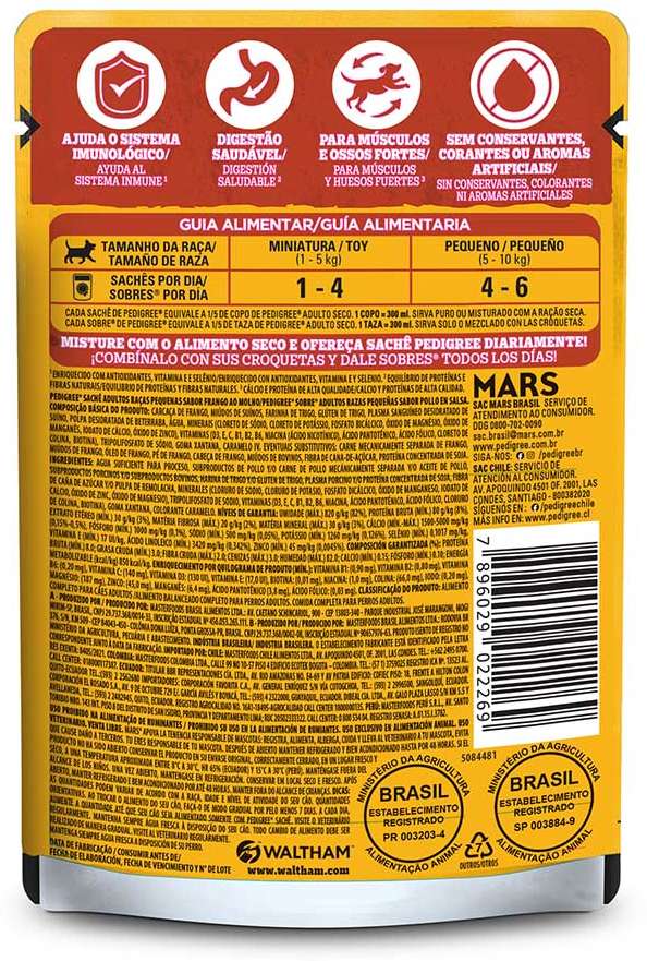 Ração Úmida Pedigree Sachê Frango ao Molho para Cães Adultos de Raças Pequenas - 100 g - 54 Unidades
