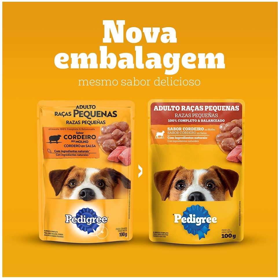 Ração Úmida Pedigree Sachê Cordeiro ao Molho para Cães Adultos de Raças Pequenas - 100 g
