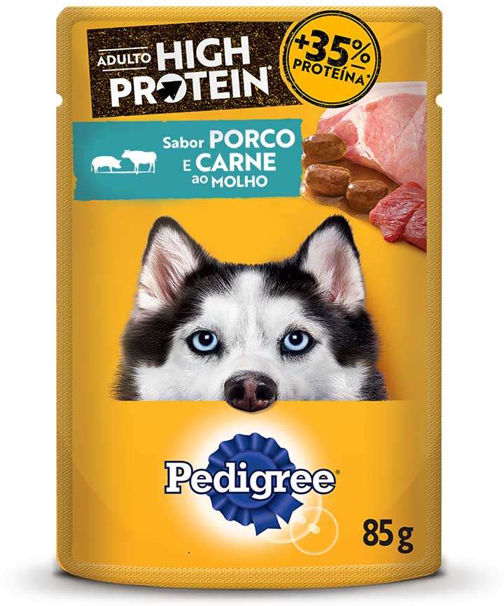 Ração Úmida Pedigree High Protein Sachê Porco e Carne Ao Molho para Cães Adultos - 85 g