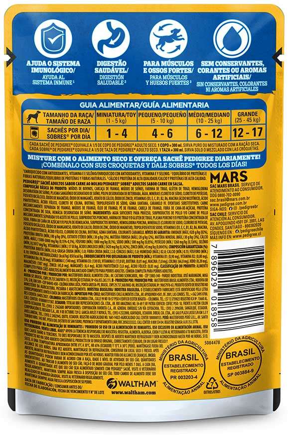 Ração Úmida Pedigree Sachê Carne ao Molho para Cães Adultos - 100 g