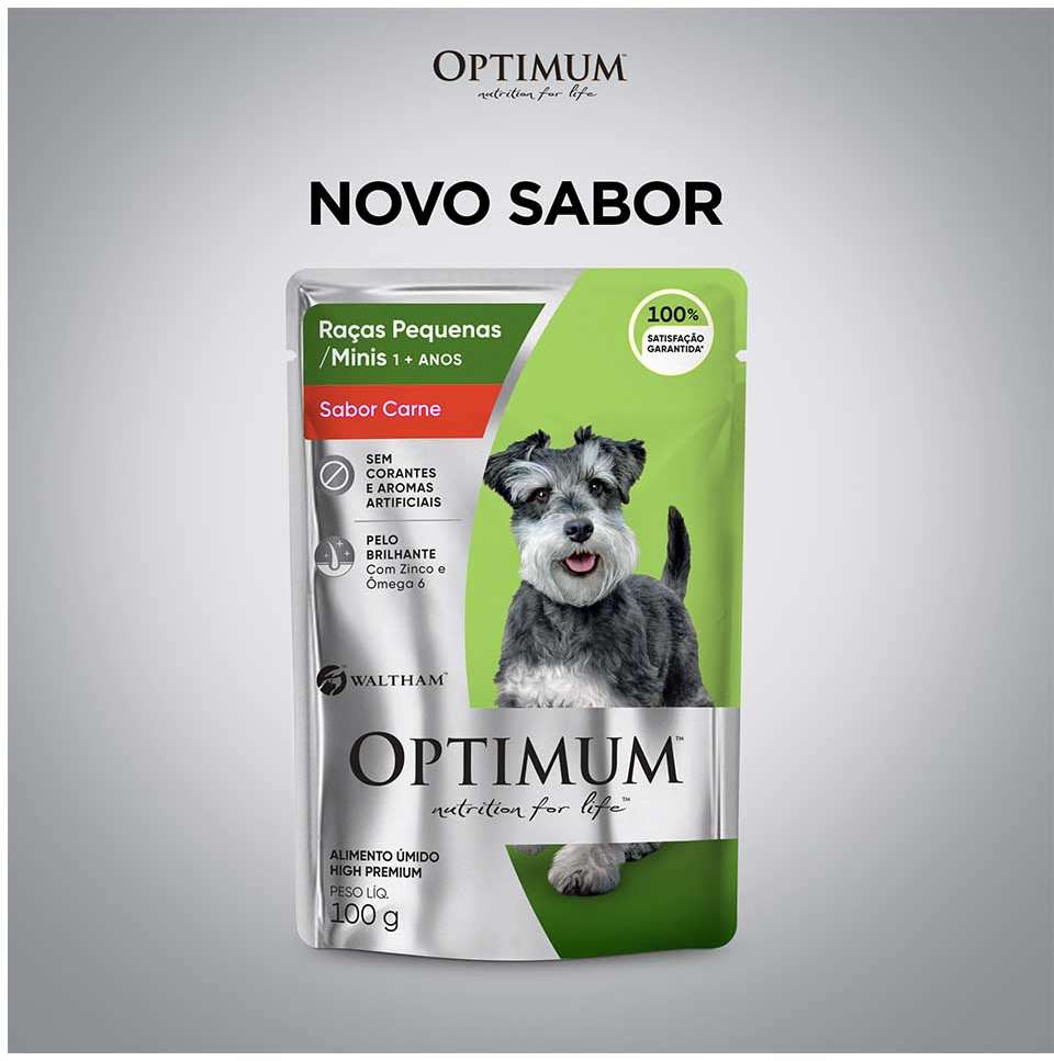 Ração Úmida Optimum Sachê para Cães Adultos Porte Pequeno e Minis Sabor Carne - 100 g