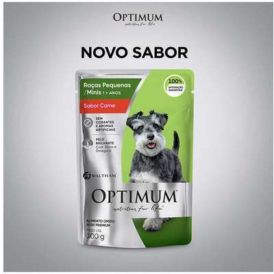 Ração Úmida Optimum Sachê para Cães Adultos Porte Pequeno e Minis Sabor Carne