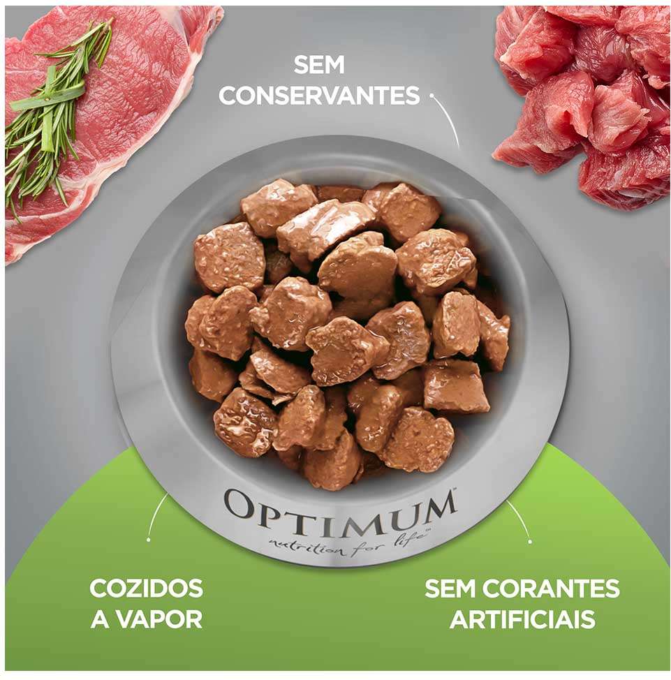 Ração Úmida Optimum Sachê para Cães Adultos Porte Pequeno e Minis Sabor Carne - 100 g