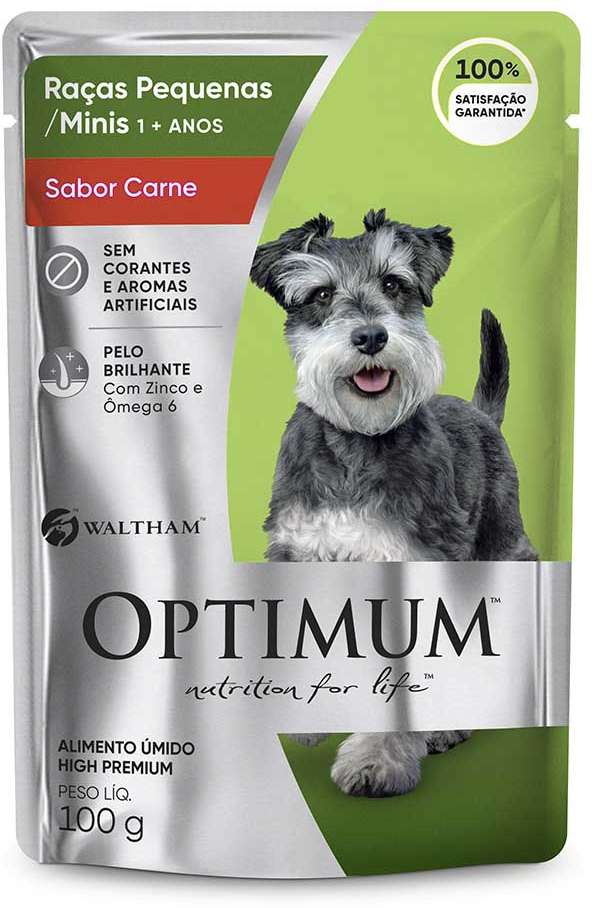 Ração Úmida Optimum Sachê para Cães Adultos Porte Pequeno e Minis Sabor Carne - 100 g