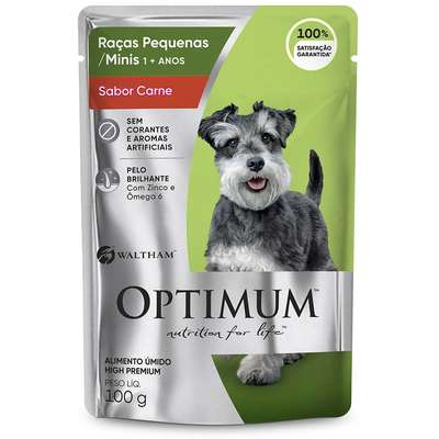 Ração Úmida Optimum Sachê para Cães Adultos Porte Pequeno e Minis Sabor Carne
