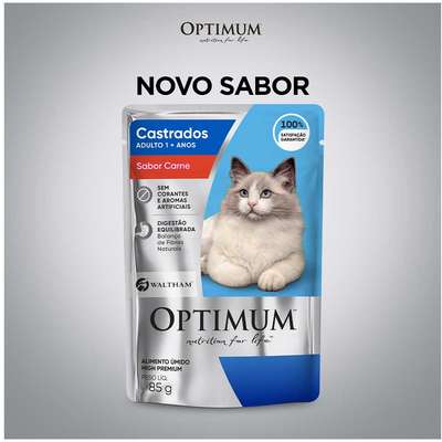 Ração Úmida Optimum Sachê para Gatos Adultos Castrados Sabor Carne