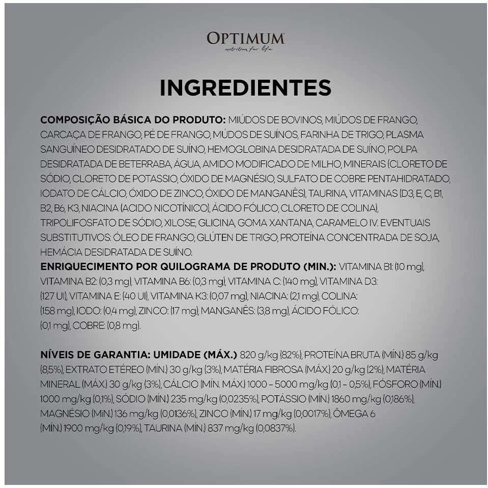 Ração Úmida Optimum Sachê para Gatos Adultos Castrados Sabor Carne - 85 g - 60 Unidades
