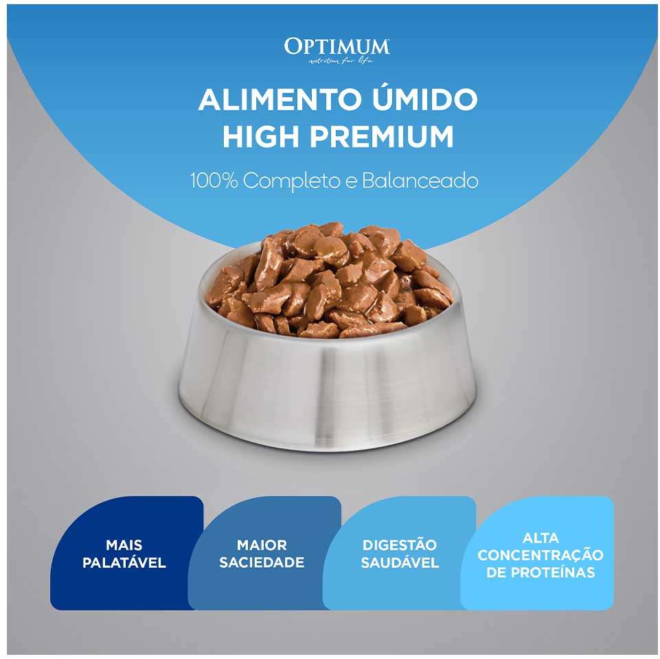 Ração Úmida Optimum Sachê para Gatos Adultos Castrados Sabor Carne - 85 g - 60 Unidades