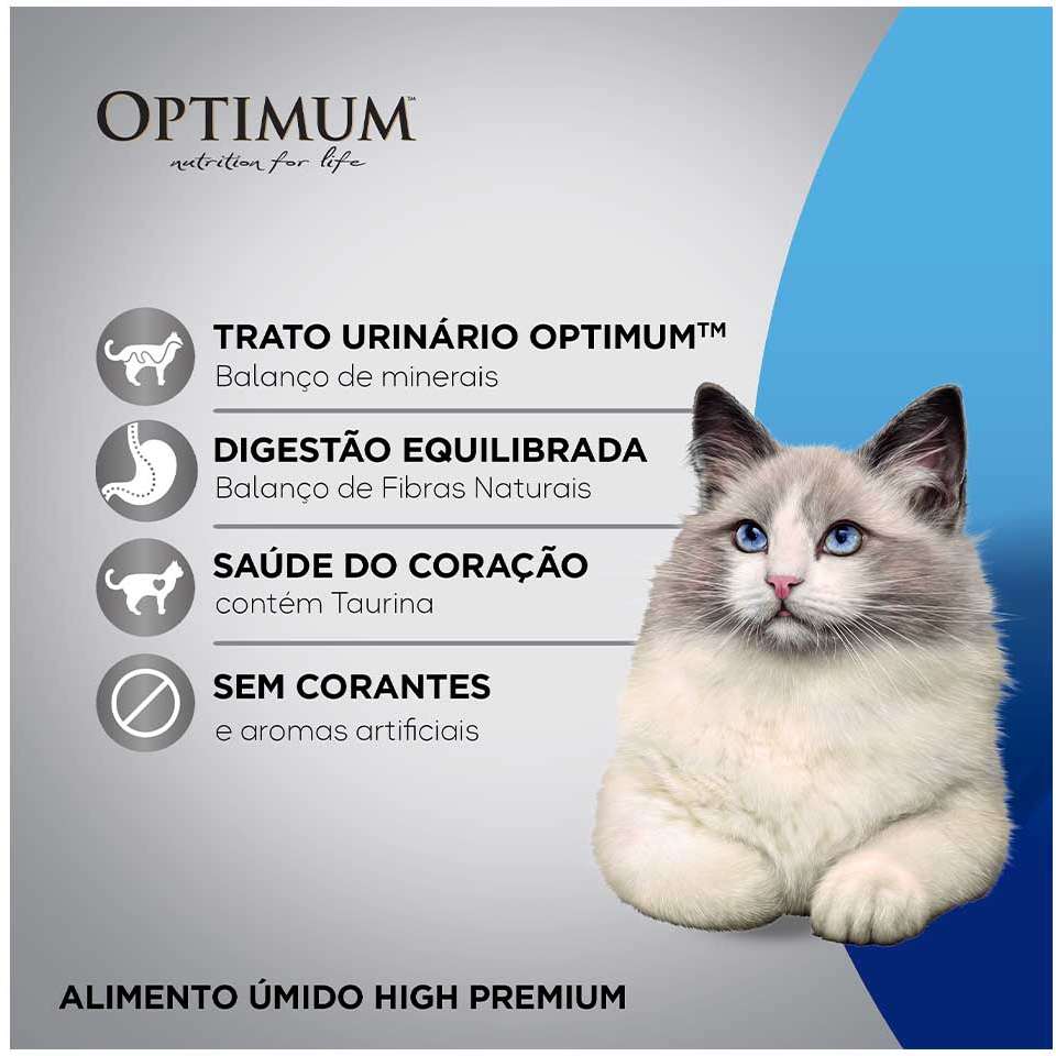Ração Úmida Optimum Sachê para Gatos Adultos Castrados Sabor Carne - 85 g - 60 Unidades