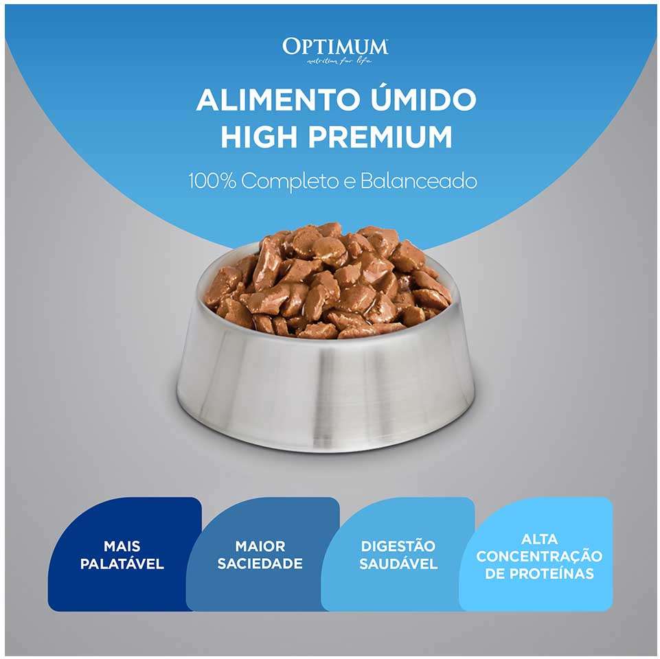 Ração Úmida Optimum Sachê para Gatos Adultos Castrados Sabor Salmão - 85 g - 60 Unidades