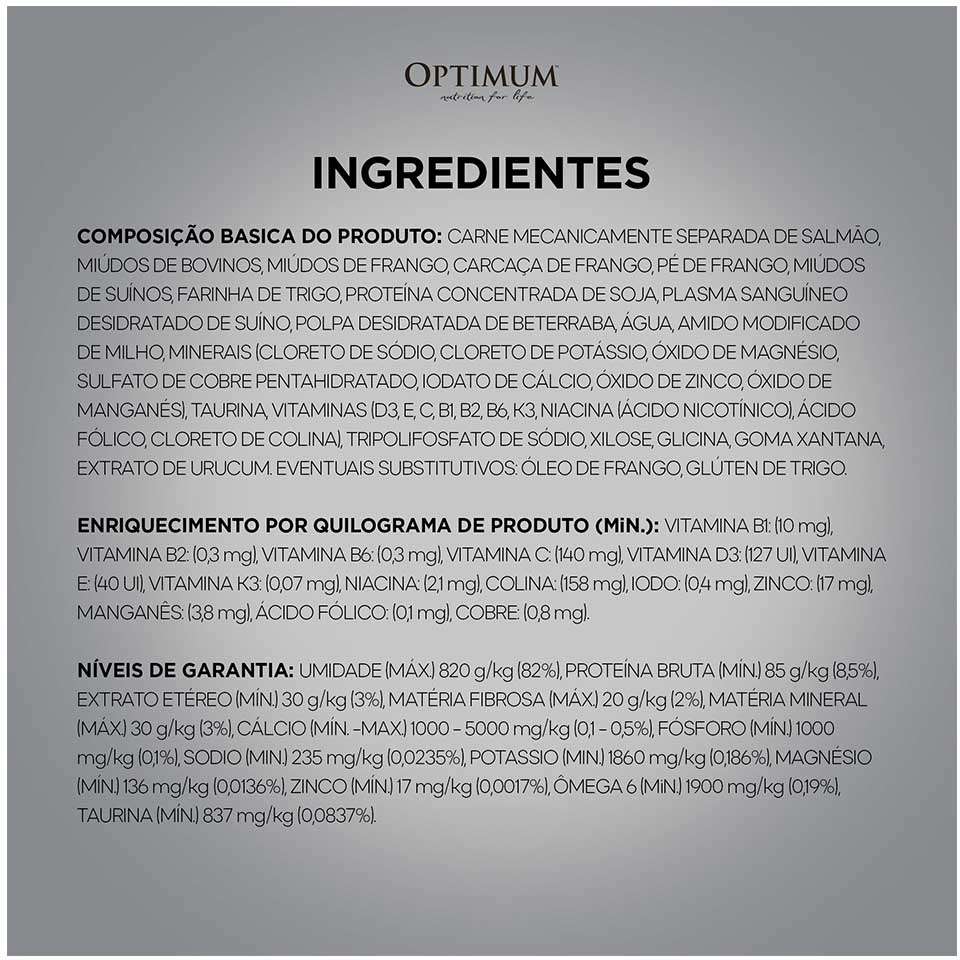 Ração Úmida Optimum Sachê para Gatos Adultos Castrados Sabor Salmão - 85 g - 60 Unidades
