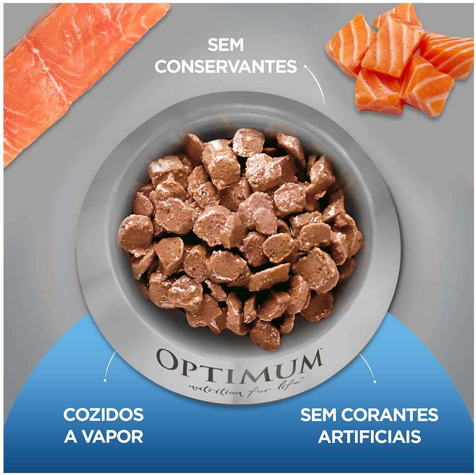Ração Úmida Optimum Sachê para Gatos Adultos Castrados Sabor Salmão - 85 g - 60 Unidades