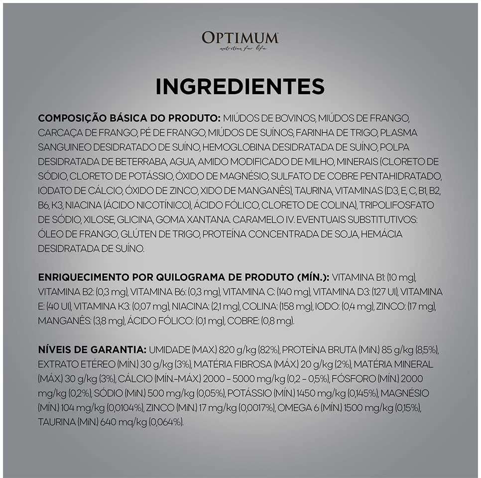 Ração Úmida Optimum Sachê para Gatos Adultos Sabor Carne - 85 g - 60 Unidades