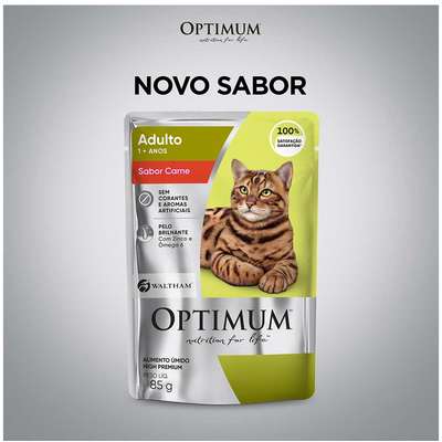 Ração Úmida Optimum Sachê para Gatos Adultos Sabor Carne