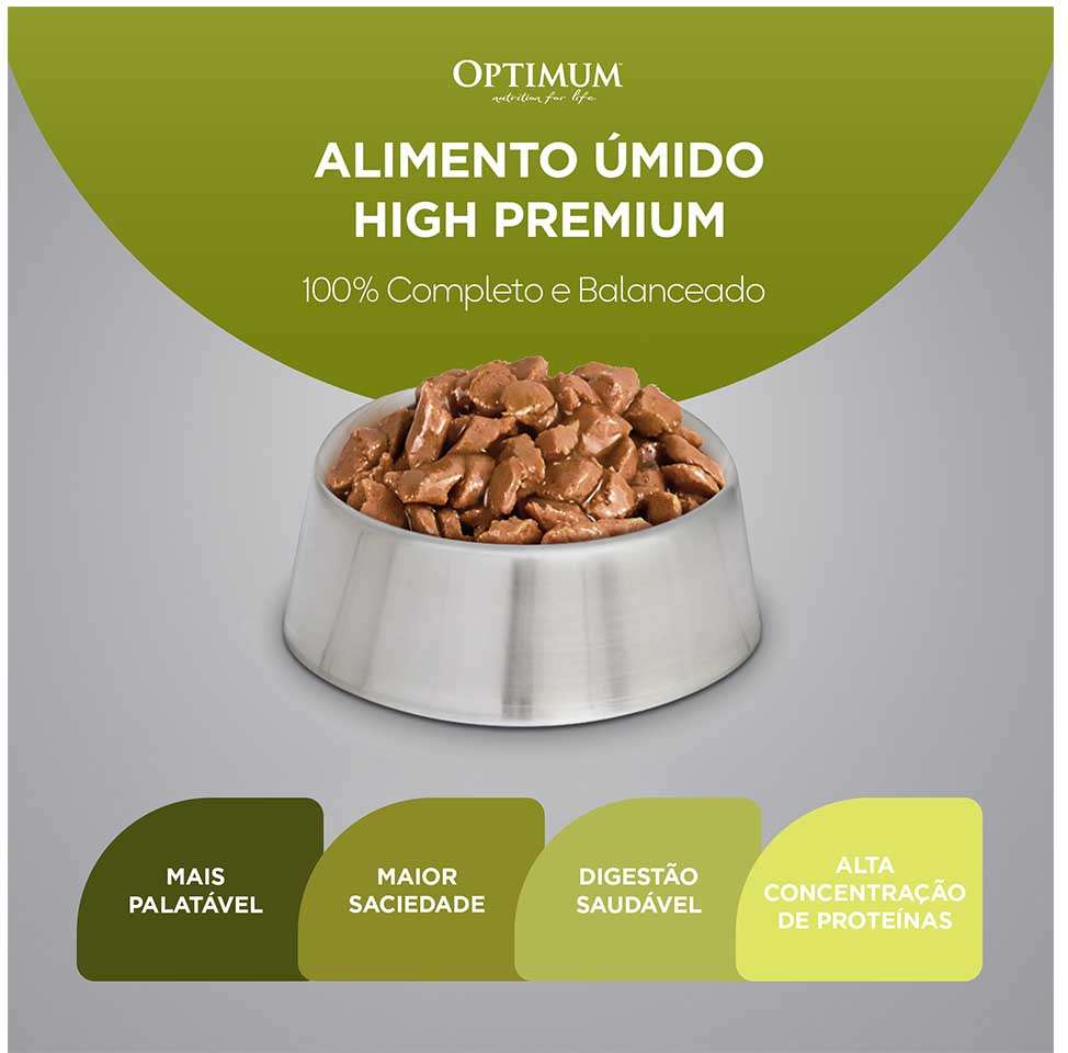 Ração Úmida Optimum Sachê para Gatos Adultos Sabor Carne - 85 g - 60 Unidades