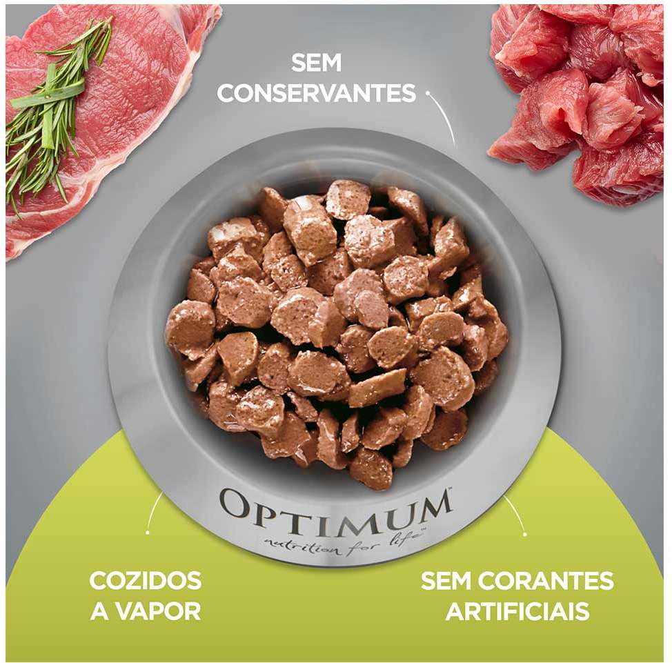 Ração Úmida Optimum Sachê para Gatos Adultos Sabor Carne - 85 g - 60 Unidades