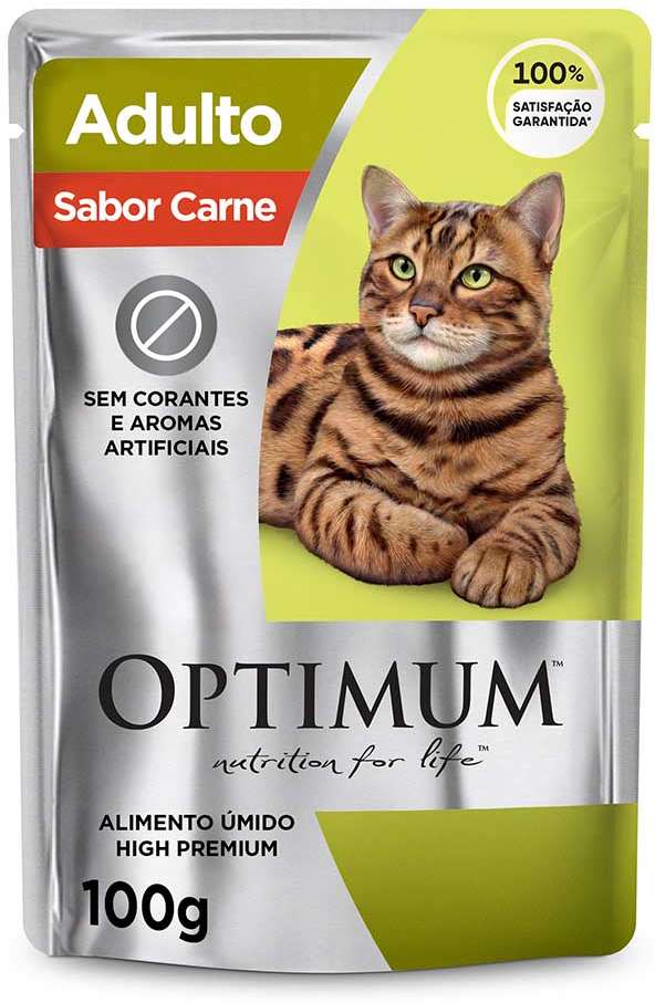 Ração Úmida Optimum Sachê para Gatos Adultos Sabor Carne - 85 g - 60 Unidades